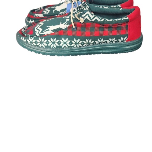 Hey Dude Wally Holiday Cheers Green Multi Snowflake Plaid Slip On Shoes Mens M11 main image 8